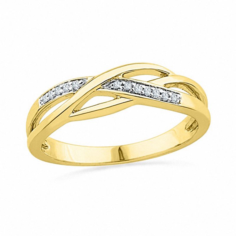 Diamond Accent Criss-Cross Ring in Yellow Rhodium Sterling Silver