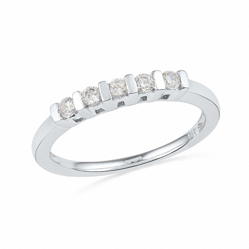 Main Image 1 of 0.25 CT. T.W. Diamond Five Stone Wedding Band in 10K White Gold