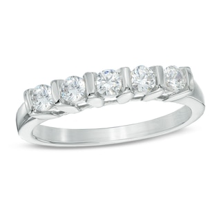 0.50 CT. T.W. Diamond Five Stone Channel-Set Wedding Band in 10K White Gold