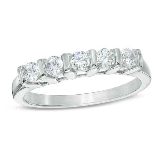 0.50 CT. T.W. Diamond Five Stone Channel-Set Wedding Band in 10K White Gold