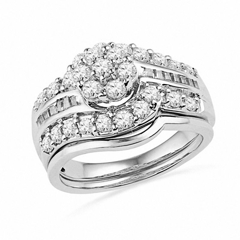 1.50 CT. T.W. Diamond Multi-Row Bridal Set in 10K White Gold