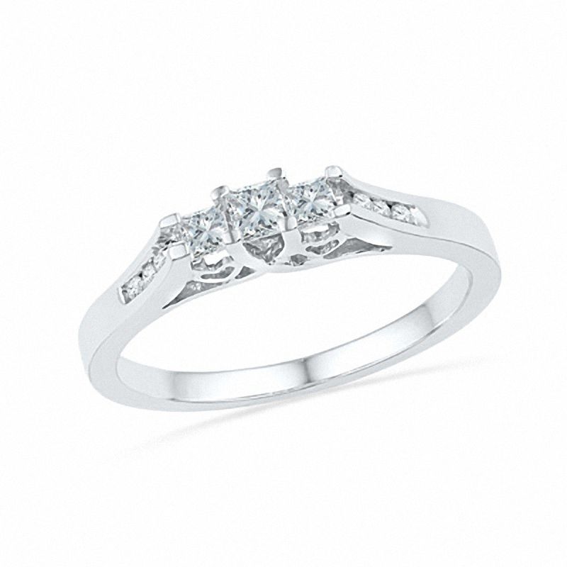 0.25 CT. T.W. Princess-Cut Diamond Three Stone Ring in 10K White Gold