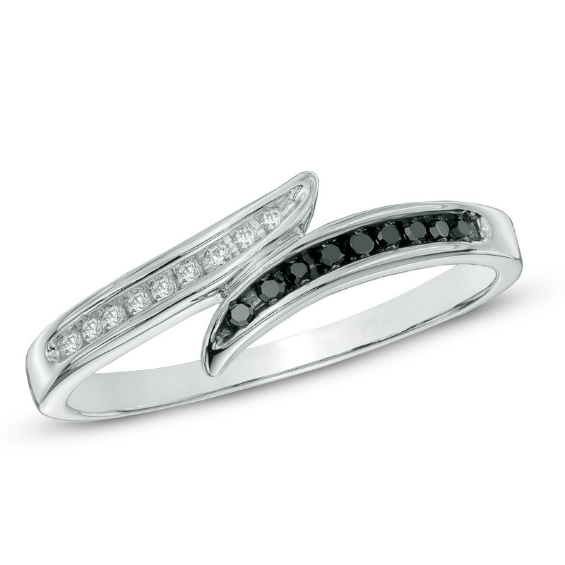 0.10 CT. T.W. Enhanced Black and White Diamond Bypass Ring in 10K White Gold
