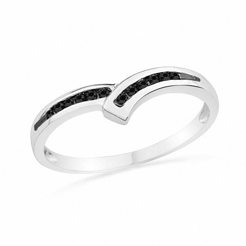 Main Image 1 of 0.10 CT. T.W. Black Diamond Bypass Ring in 10K White Gold