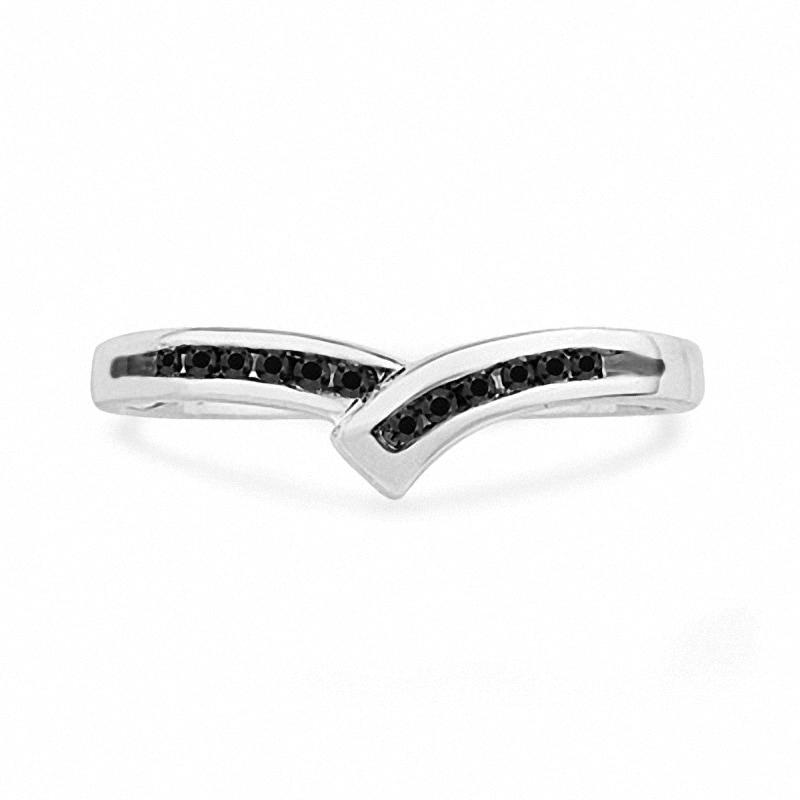 Main Image 2 of 0.10 CT. T.W. Black Diamond Bypass Ring in 10K White Gold
