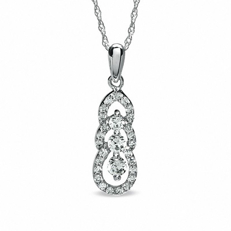 0.50 CT. T.W. Diamond Three Stone Drop Pendant in 10K White Gold|Peoples Jewellers