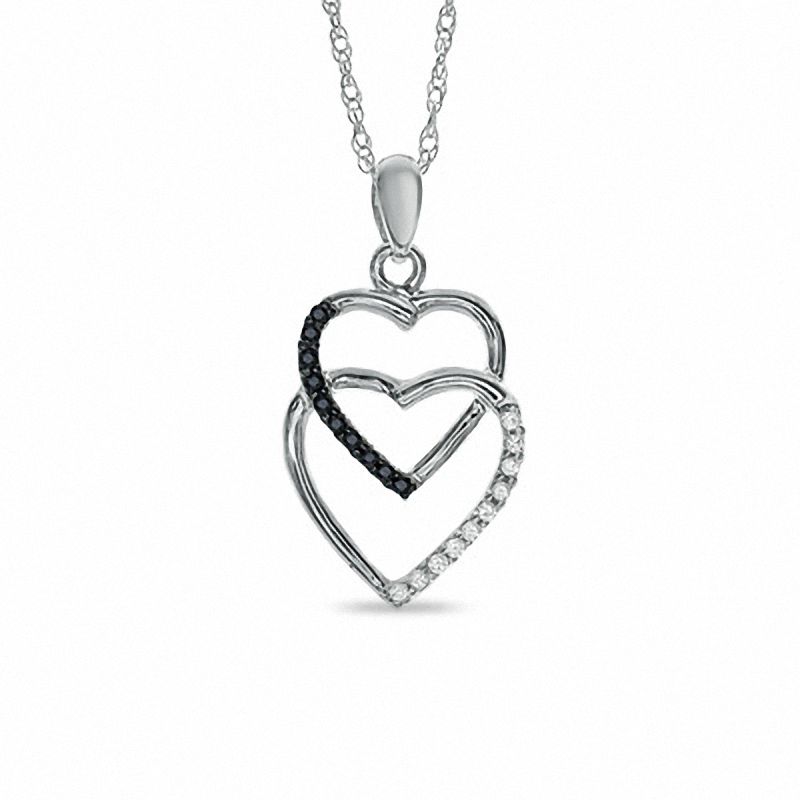 0.05 CT. T.W. Black and White Diamond Linked Heart Pendant in Sterling Silver