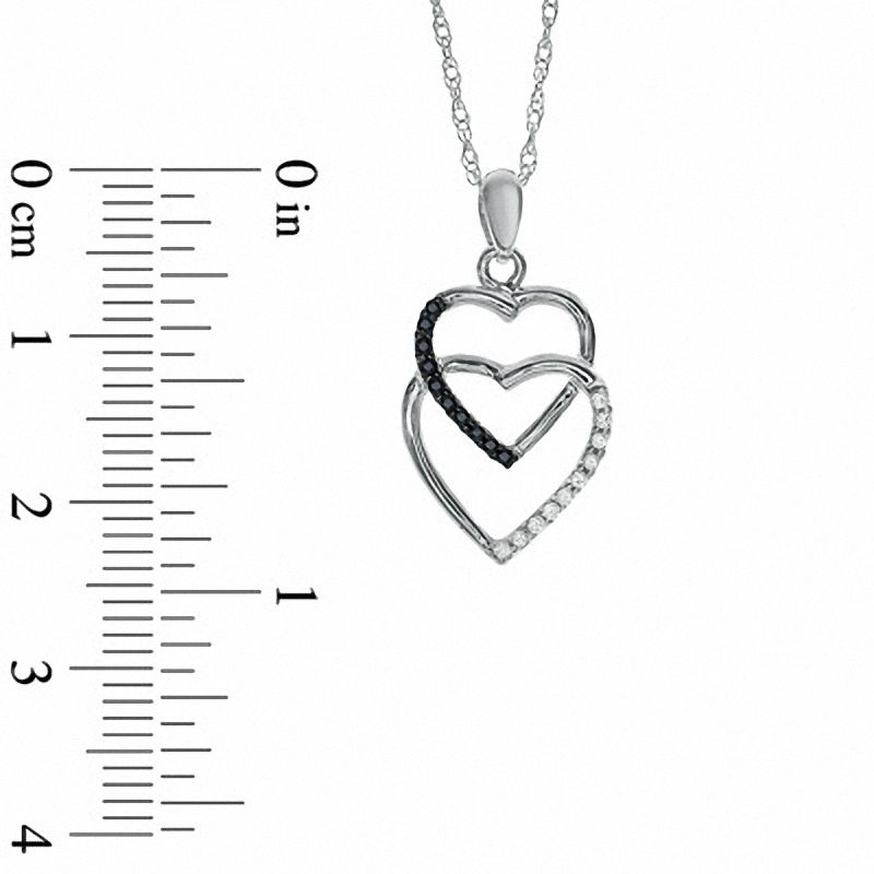 0.05 CT. T.W. Black and White Diamond Linked Heart Pendant in Sterling Silver