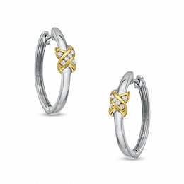 Diamond Accent X Hoop Earrings in Sterling Silver with 14K Gold Plate