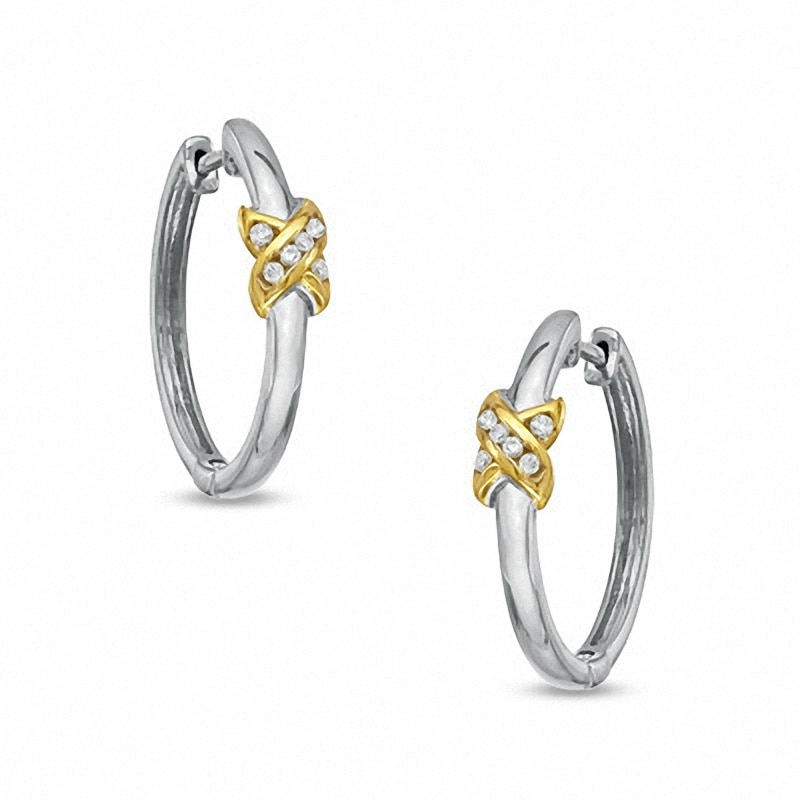 Diamond Accent X Hoop Earrings in Sterling Silver with 14K Gold Plate|Peoples Jewellers