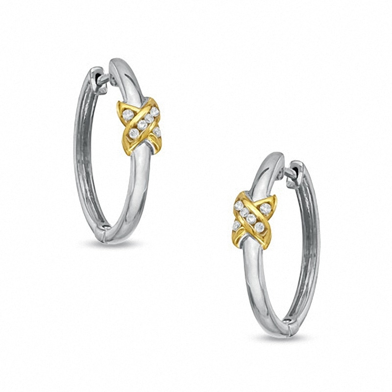 Main Image 1 of Diamond Accent X Hoop Earrings in Sterling Silver with 14K Gold Plate