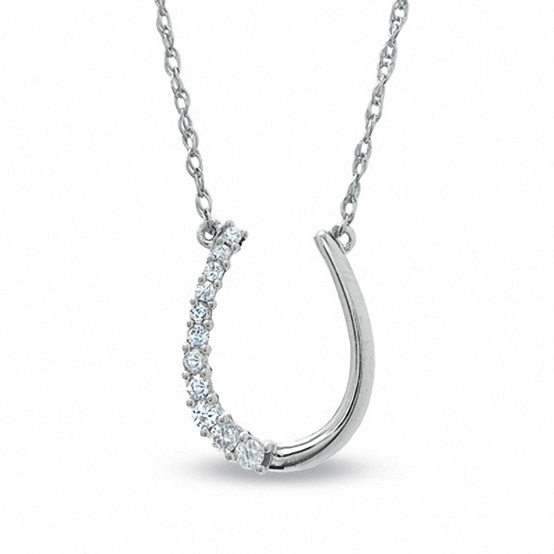 Quality Gold Sterling Silver Rhodium-plated CZ Double Horseshoe Necklace  QG4667-15.5 - Getzow Jewelers