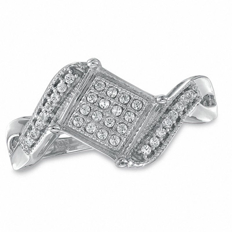 0.12 CT. T.W. Diamond Chequerboard Ring in 10K White Gold