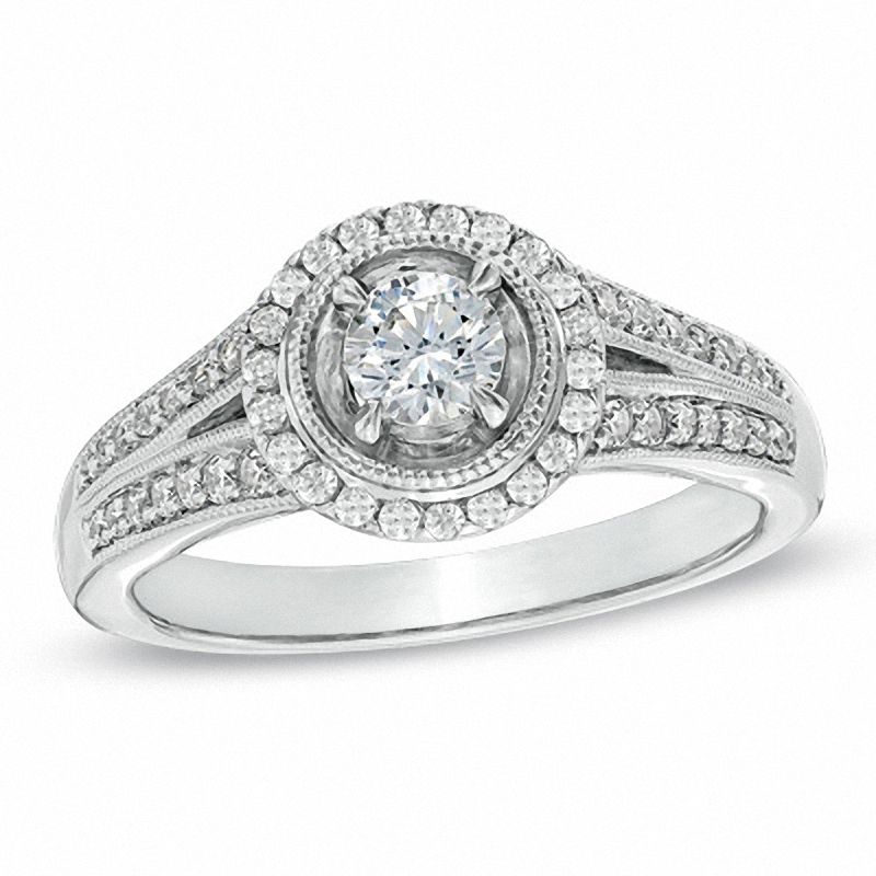 0.60 CT. T.W. Diamond Split Shank Engagement Ring in 14K White Gold