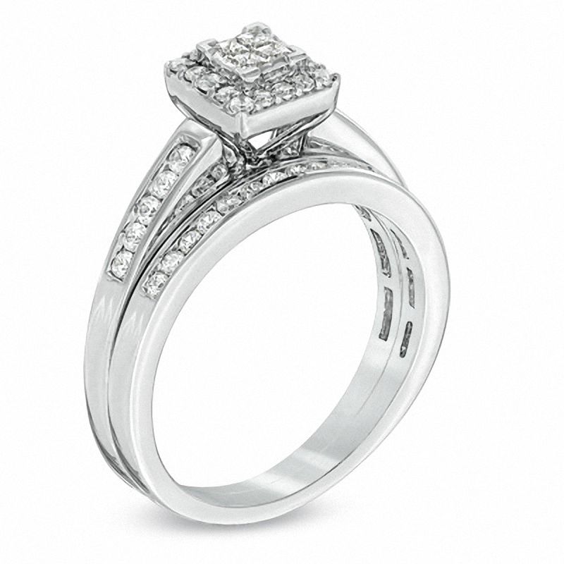 Main Image 2 of 0.50 CT. T.W. Quad Princess-Cut Diamond Bridal Set in 10K White Gold