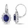 Thumbnail Image 1 of Oval Blue and White Lab-Created Sapphire with Diamond Accent Sunburst Frame Earrings in Sterling Silver