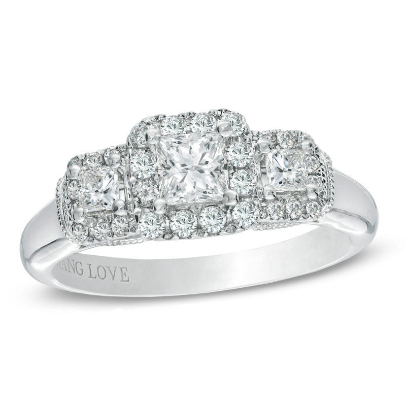 Vera Wang Love Collection 0.70 CT. T.W. Princess-Cut Diamond Three Stone Engagement Ring 14K White Gold