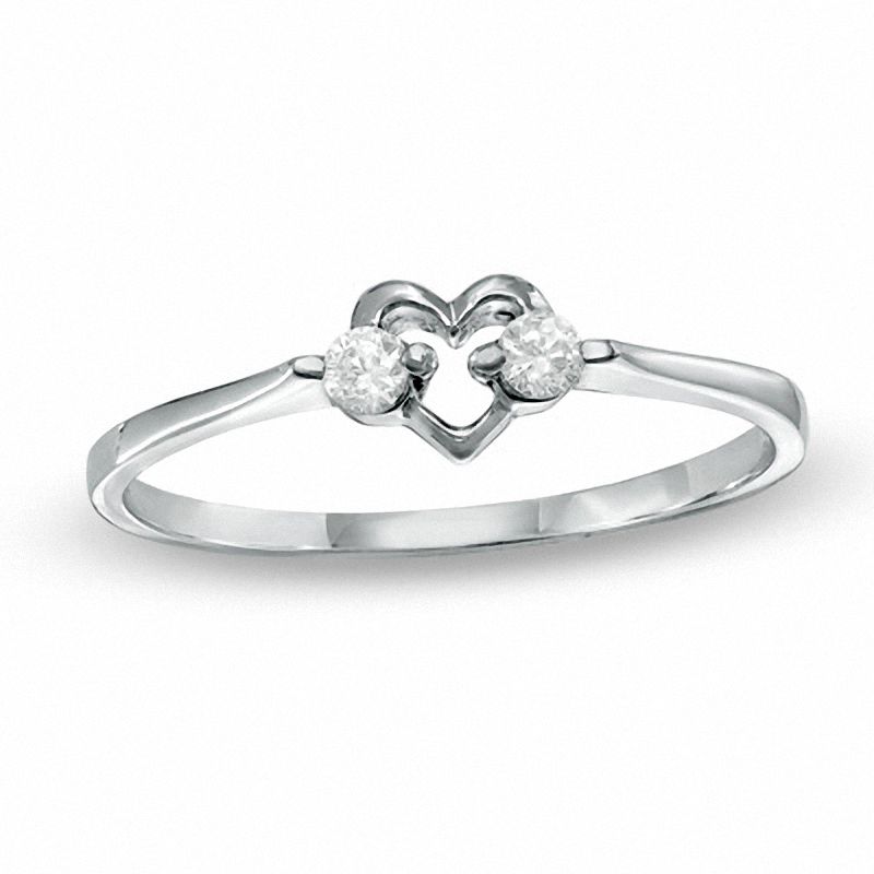 0.10 CT. T.W Diamond Flanked Heart Promise Ring in 10K White Gold