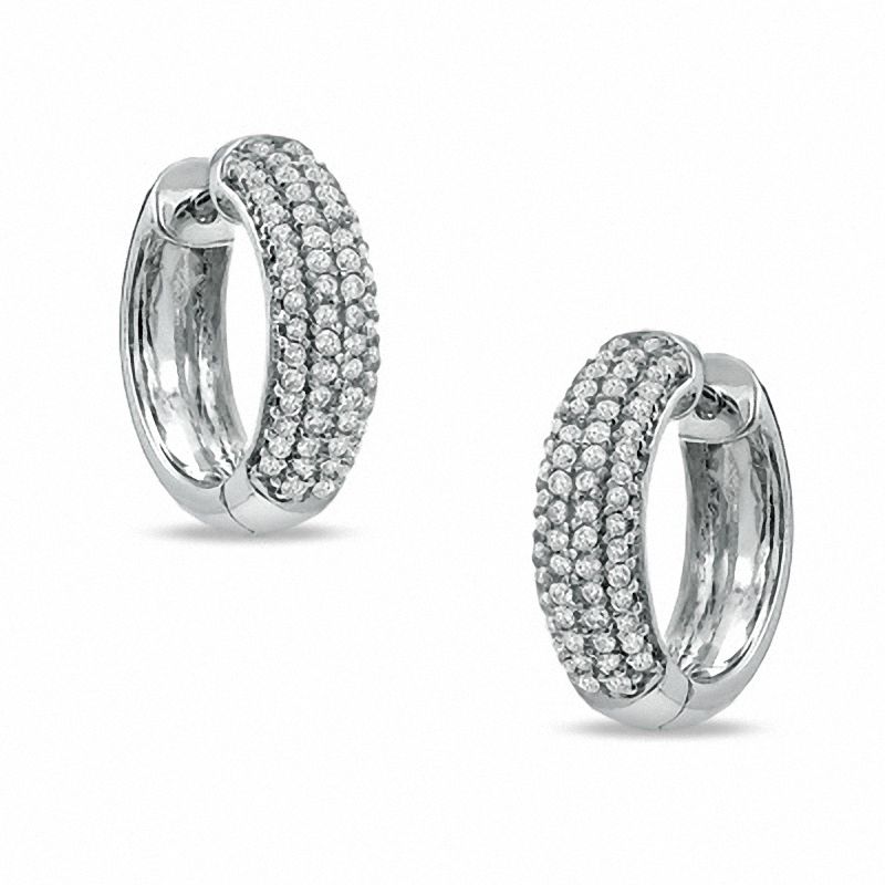 0.70 CT. T.W. Diamond Multi-Row Huggie Earrings in 10K White Gold|Peoples Jewellers