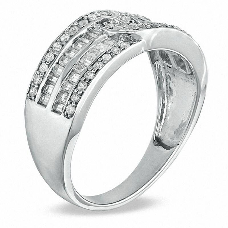 Sterling Silver Round Diamond Crossover Single Row Band 0.48 Cttw Sterling Silver Round Diamond Crossover Single Row Band 0.48 Cttw