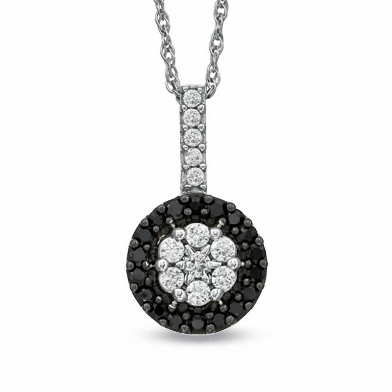 0.50 CT. T.W. Enhanced Black and White Diamond Round Frame Pendant in 10K White Gold|Peoples Jewellers