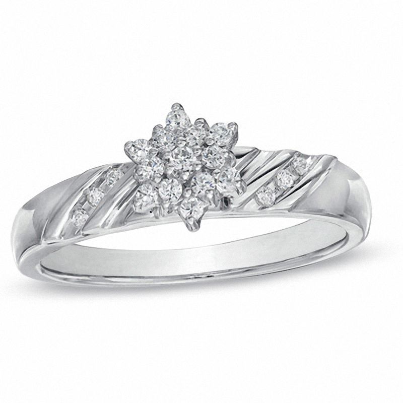 0.18 CT. T.W. Diamond Cluster Engagement Ring in 10K White Gold|Peoples Jewellers