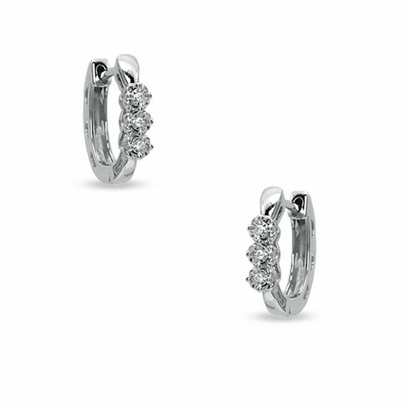 Diamond Accent Three Stone Hoop Earrings in Sterling Silver|Peoples Jewellers