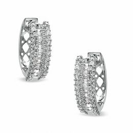 0.50 CT. T.W. Round and Baguette Diamond Hoop Earrings in 10K White Gold