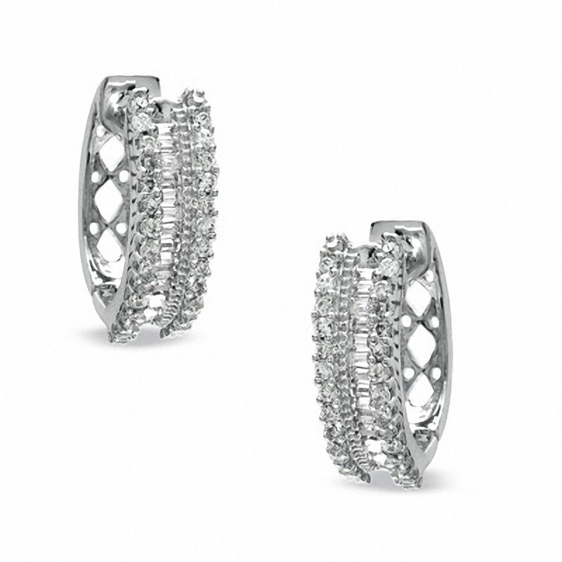 0.50 CT. T.W. Round and Baguette Diamond Hoop Earrings in 10K White Gold|Peoples Jewellers