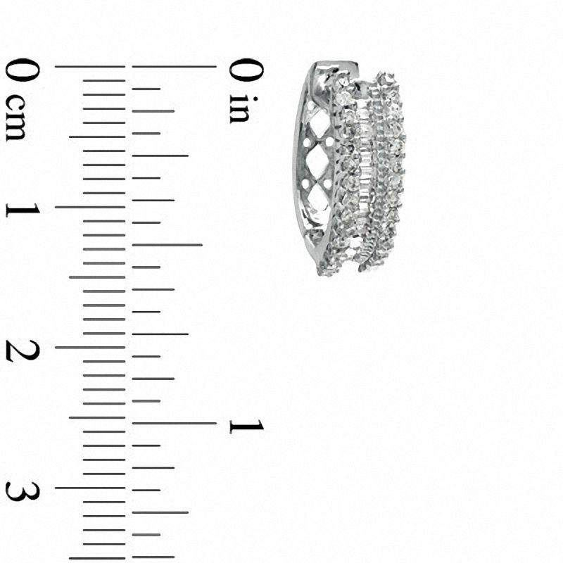Main Image 2 of 0.50 CT. T.W. Round and Baguette Diamond Hoop Earrings in 10K White Gold