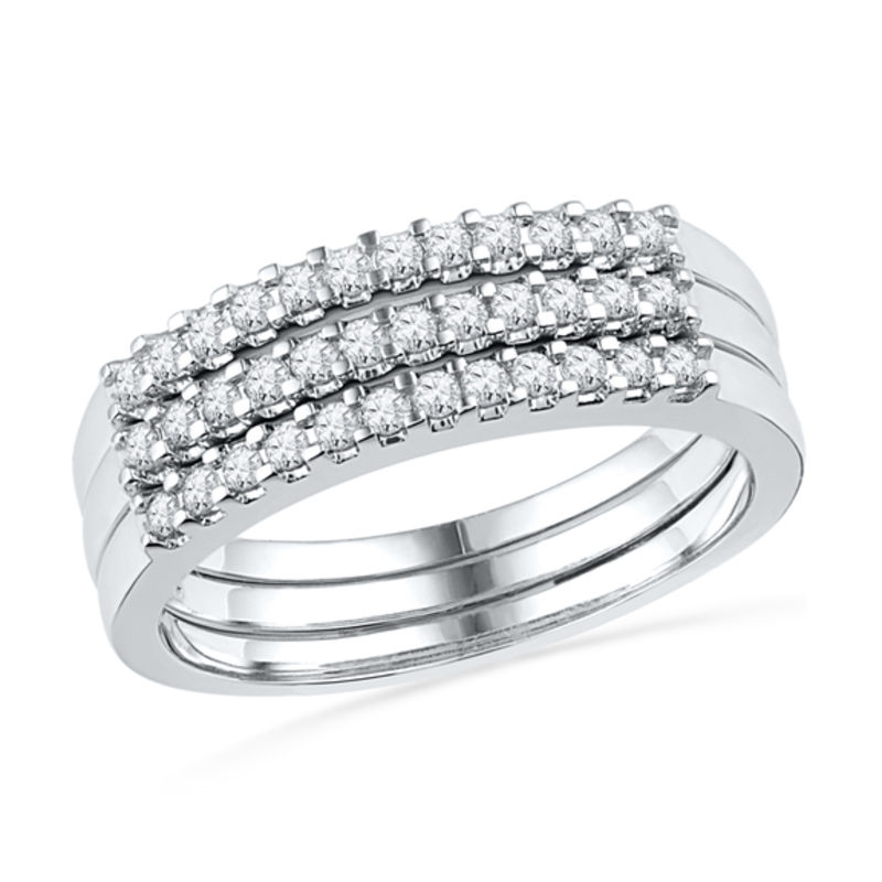 0.33 CT. T.W. Diamond Three Band Stack Set in 10K White Gold|Peoples Jewellers