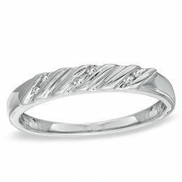 Diamond Accent Slant Wedding Band in 10K White Gold