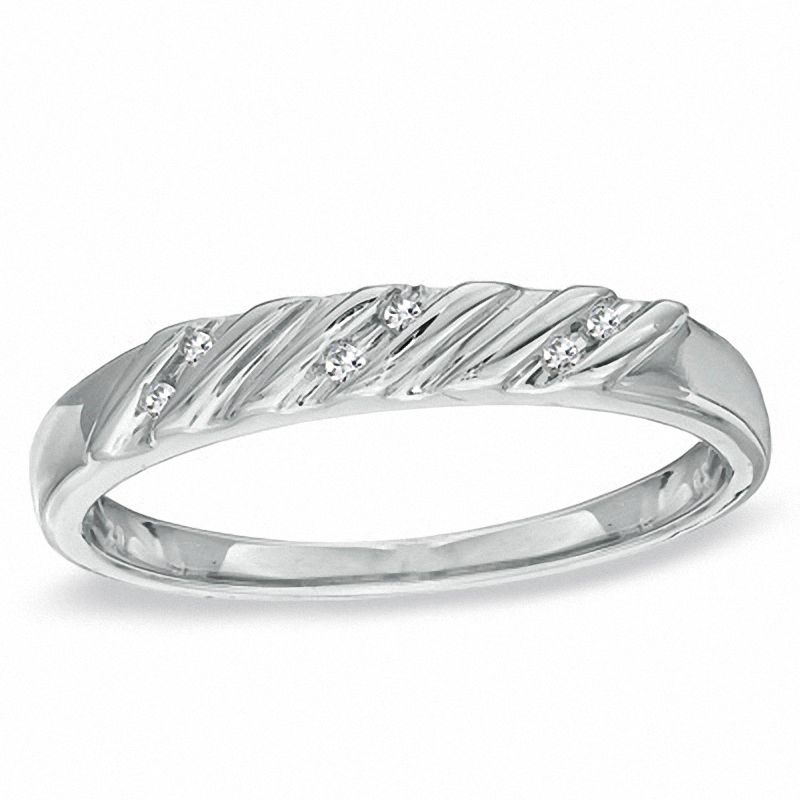 Ladies' Diamond Accent Slant Wedding Band in 10K White Gold