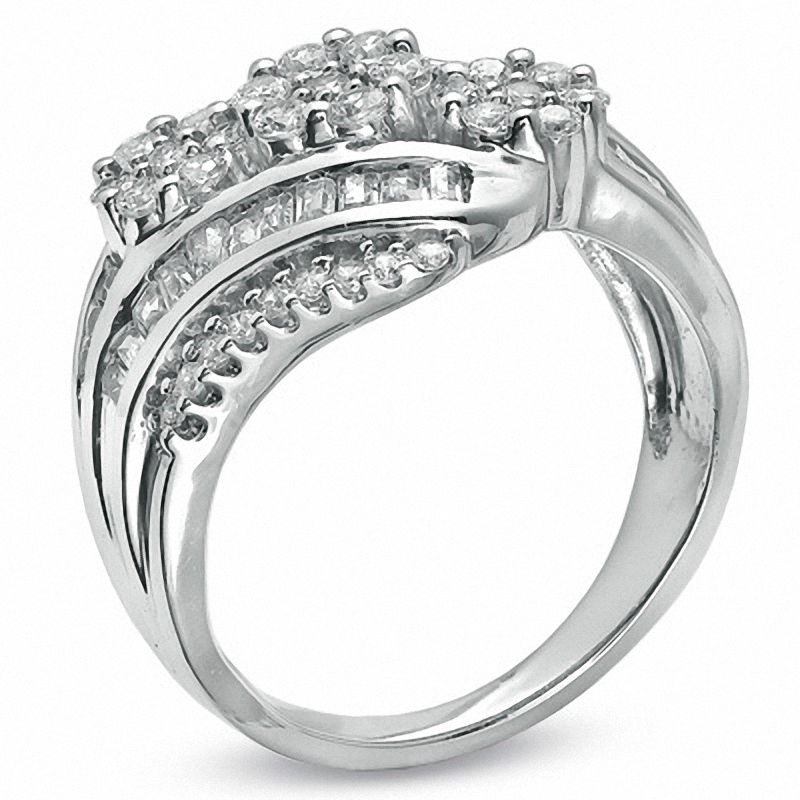 Main Image 2 of 1.00 CT. T.W. Diamond Flower Cluster Swirl Band in 10K White Gold