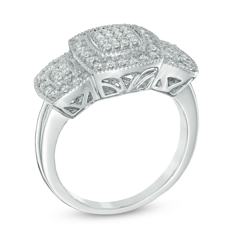 Main Image 2 of 0.33 CT. T.W. Princess-Cut Diamond Triple Square Ring in Sterling Silver