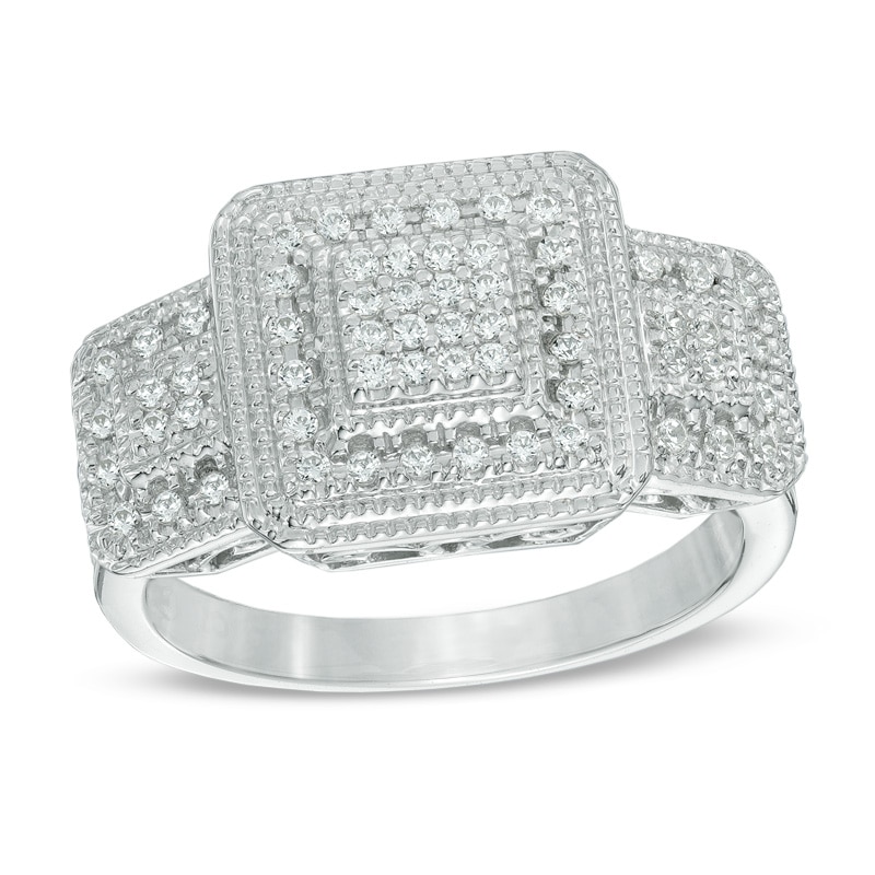 0.33 CT. T.W. Composite Princess-Cut Diamond Fashion Ring in Sterling Silver