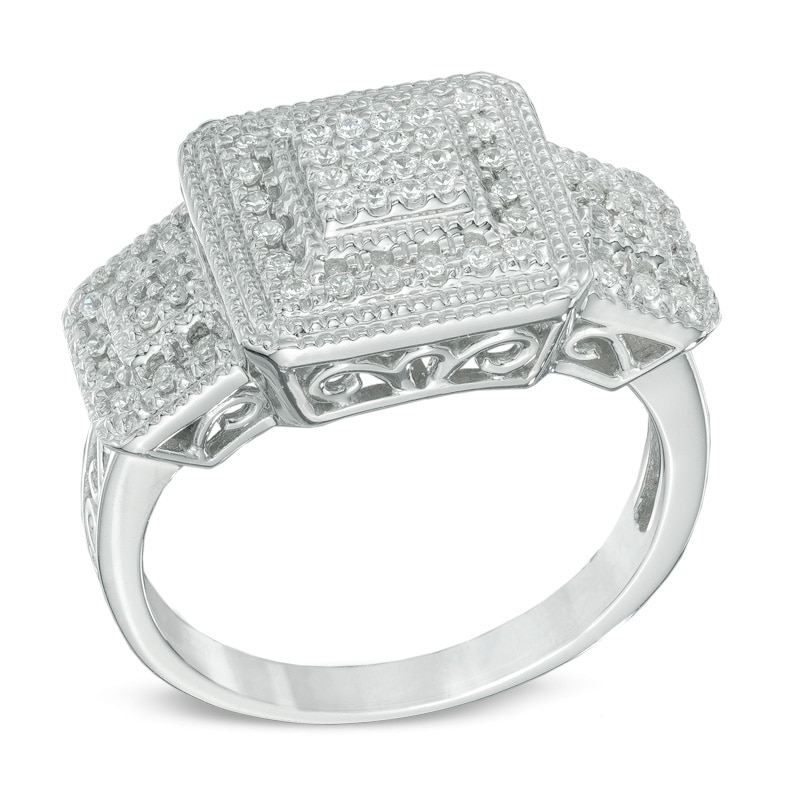 0.33 CT. T.W. Composite Princess-Cut Diamond Fashion Ring in Sterling Silver