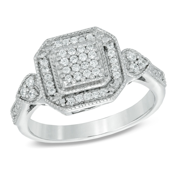 0.25 CT. T.W. Composite Princess-Cut Diamond Fashion Ring in Sterling Silver