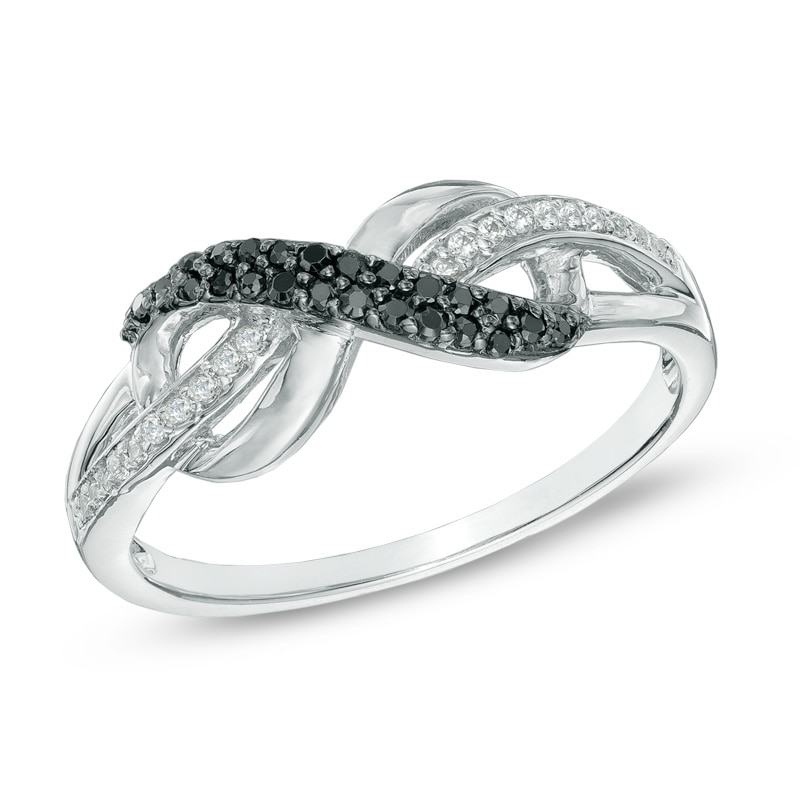 0.20 CT. T.W. Enhanced Black and White Diamond Infinity Loop Ring in Sterling Silver
