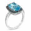 Thumbnail Image 1 of Cushion-Cut Swiss Blue Topaz and 0.24 CT. T.W. Enhanced Blue and White Diamond Ring in 10K White Gold