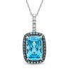 Thumbnail Image 0 of Cushion-Cut Swiss Blue Topaz and 0.19 CT. T.W. Enhanced Blue and White Diamond Pendant in 10K White Gold