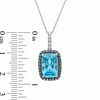 Thumbnail Image 1 of Cushion-Cut Swiss Blue Topaz and 0.19 CT. T.W. Enhanced Blue and White Diamond Pendant in 10K White Gold