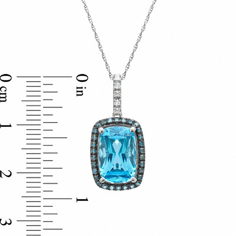 Cushion-Cut Swiss Blue Topaz and 0.19 CT. T.W. Enhanced Blue and White Diamond Pendant in 10K White Gold