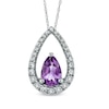 Thumbnail Image 0 of Pear-Shaped Amethyst and White Lab-Created Sapphire Pendant in Sterling Silver