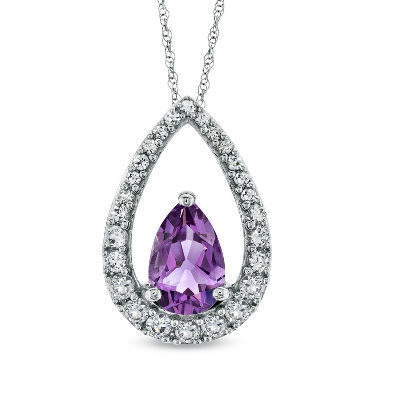 Pear-Shaped Amethyst and White Lab-Created Sapphire Pendant in Sterling Silver|Peoples Jewellers
