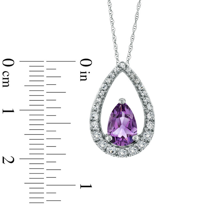 Main Image 2 of Pear-Shaped Amethyst and White Lab-Created Sapphire Pendant in Sterling Silver