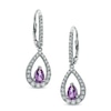 Thumbnail Image 1 of Pear-Shaped Amethyst and White Lab-Created Sapphire Earrings in Sterling Silver
