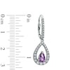 Thumbnail Image 2 of Pear-Shaped Amethyst and White Lab-Created Sapphire Earrings in Sterling Silver