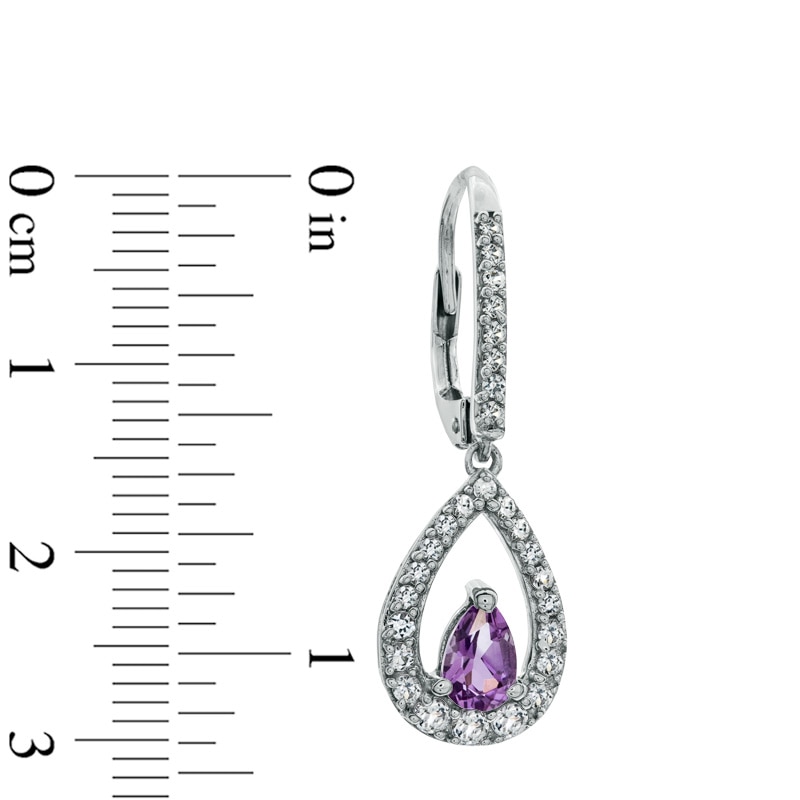 Pear-Shaped Amethyst and White Lab-Created Sapphire Earrings in Sterling Silver