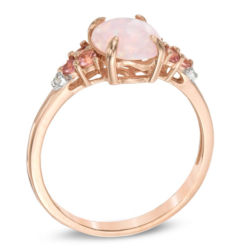 Main Image 2 of Lab-Created Opal, White Sapphire and Pink Tourmaline Ring in Sterling Silver with 14K Rose Gold Plate